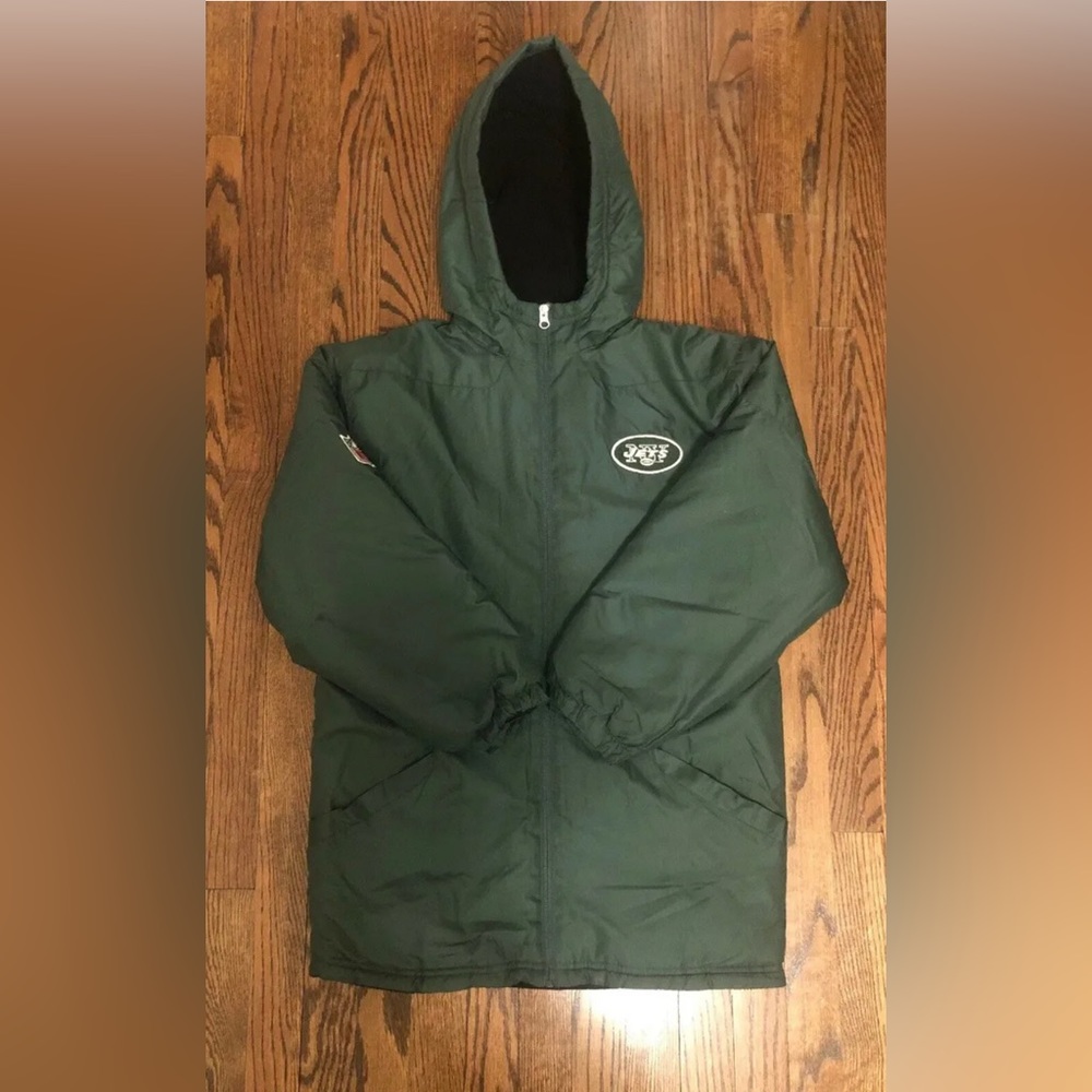 NFL NY JETS BOYS GREEN HOODED FLEECE LINED JACKET COAT SIZE LARGE 14/16